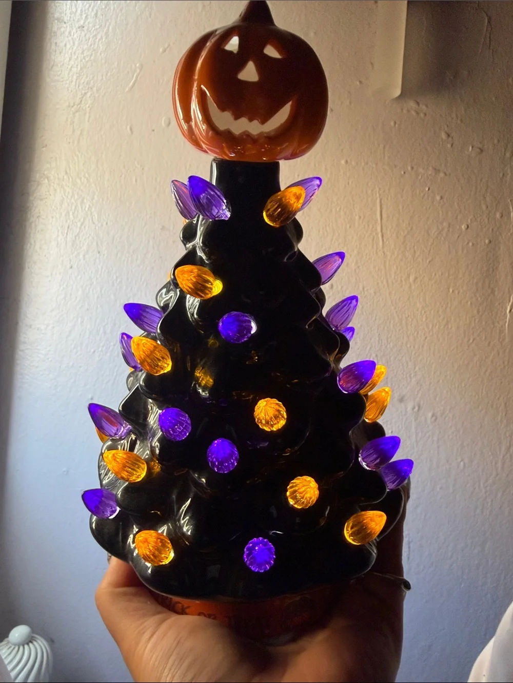 Halloween Ceramic Light-Up Tree - Black with Orange & Purple Lights